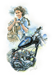 Supercharged Triumph and WW2 pilot girl. Avaiable as an A4 and A3 print. 